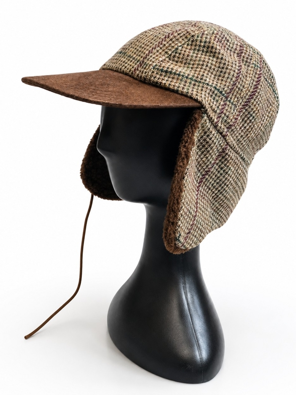 Perry Ellis Brown Plaid Trapper Cap with Ear Flaps